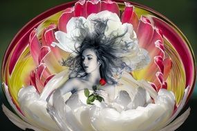 creative photo of a girl in a rose bud