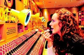 girl in a store of cosmetics