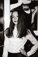black-and-white photo of the young model