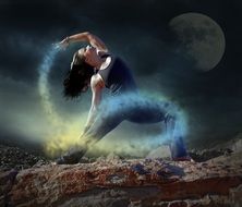 clipart of Woman is doing yoga exercises at night