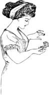 woman holding jewelry, vintage drawing