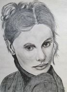 Black and white pencil drawing of a woman