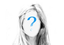 woman face question mark black and white photo