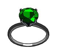 grey ring with green gemstone, illustration