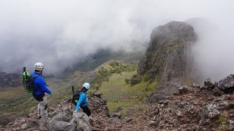 Landscape of hiking humans on Andes