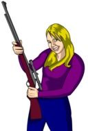 image of a girl in a blue suit with a gun