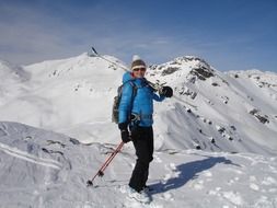 skier among the mountains in south tyrol