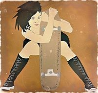 drawing of a woman with a skateboard