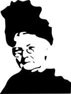 Black and white portrait of an old lady in glasses and funny hat