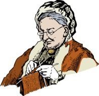 drawing of an old woman with knitting needles