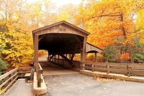 covered bridge in autumn park