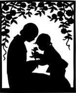 silhouette of mother and daughter in the garden