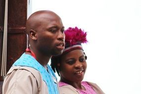 young couple in african traditional costumes