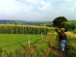 woman on the field path