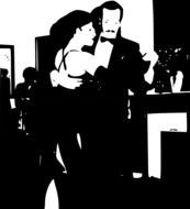 retro photo of a couple dancing in a ballroom