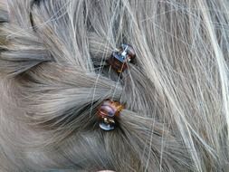 two hairpins in hair close-up