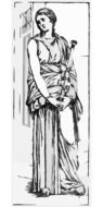 woman in ancient clothes with sword, drawing
