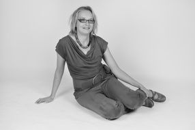 black and white photo of a carefree woman