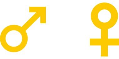 two yellow symbols of male and female