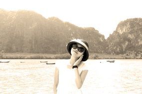 portrait woman on the lake