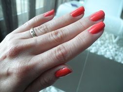 red nail polish on the hands
