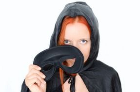 woman in black hood and mask