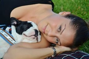 portrait of a girl with french bulldog