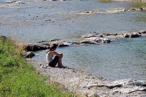 onely girl is resting by the river