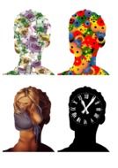 silhouettes of heads with different thoughts