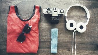 teenager set headphones earphones photo camera