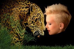 Photo of jaguar and woman