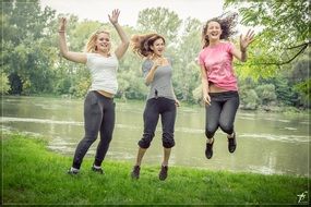 jumping happy people female