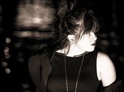 beauty actress posing on the black and white recording