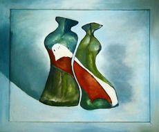 two vases fit together as man and woman, painting