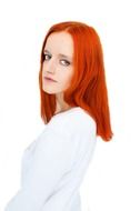 red haired woman on a white background