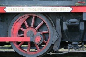 Red wheel of retro locomotive