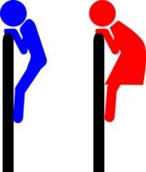 Sign of man and woman climbing upon sticks