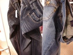 stylish jeans in the store close-up