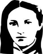 Black and white drawing of young womans face