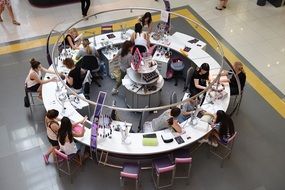 round manicure table in the salon