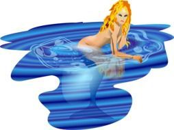 Drawing of angry mermaid swimming in water