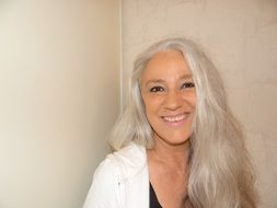happy self-confident gray haired woman, life coach