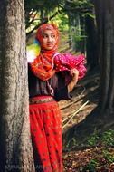 islamic girl posing in the forest