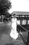 bride in stylish wedding dress