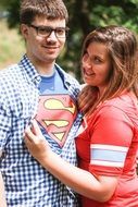 couple in Superman t-shirts