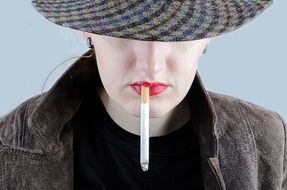 smoking woman with red lips