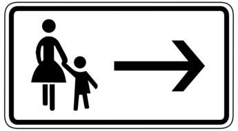 road shield with woman and child