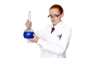 woman chemist in white coat