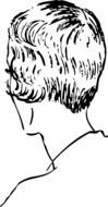 black and white drawing of a female head with a short haircut