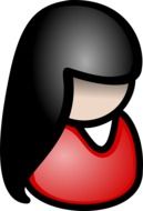 female symbol with black hair and red dress